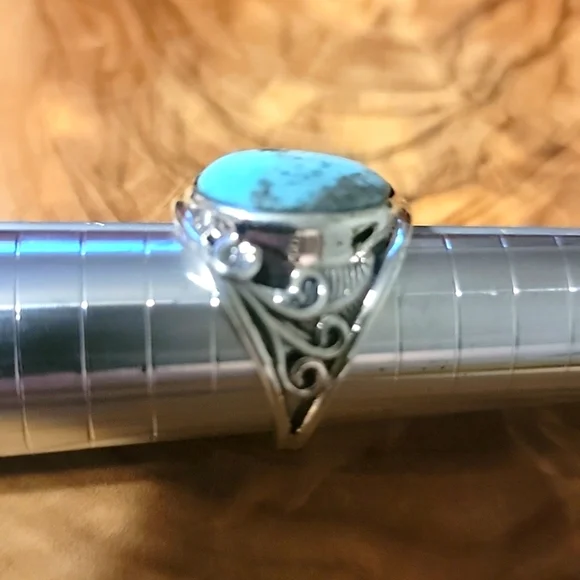 Arizona Turquoise 925 Sterling Silver Statement Wife Ring US 7.5 Valentines Day